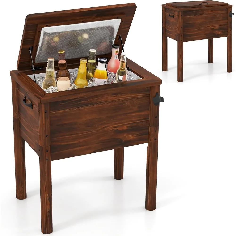 

Patio Cooler, 54 Quart Outdoor Beverage Cooler Table with 3-Layer Insulation, Built-in Bottle Opener & Drainage Cap, Ret