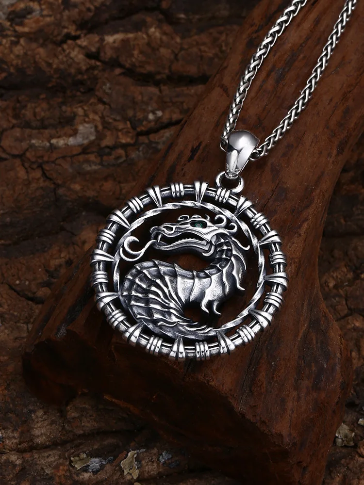 Wholesale 925 sterling silver pendant, personalized and versatile round brand faucet pendant, Thai silver retro vintage vintage