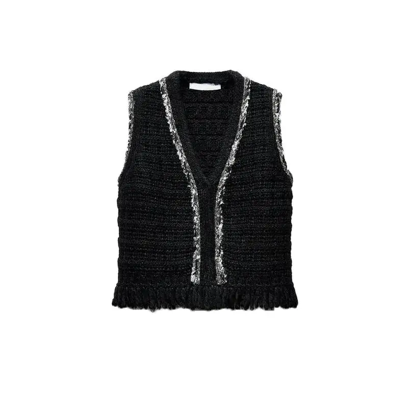 

Autumn Winter New Arrival Women's round Ne Knitted Svel Vest Texture Frayed Street Sle Polyester Fiber 00%