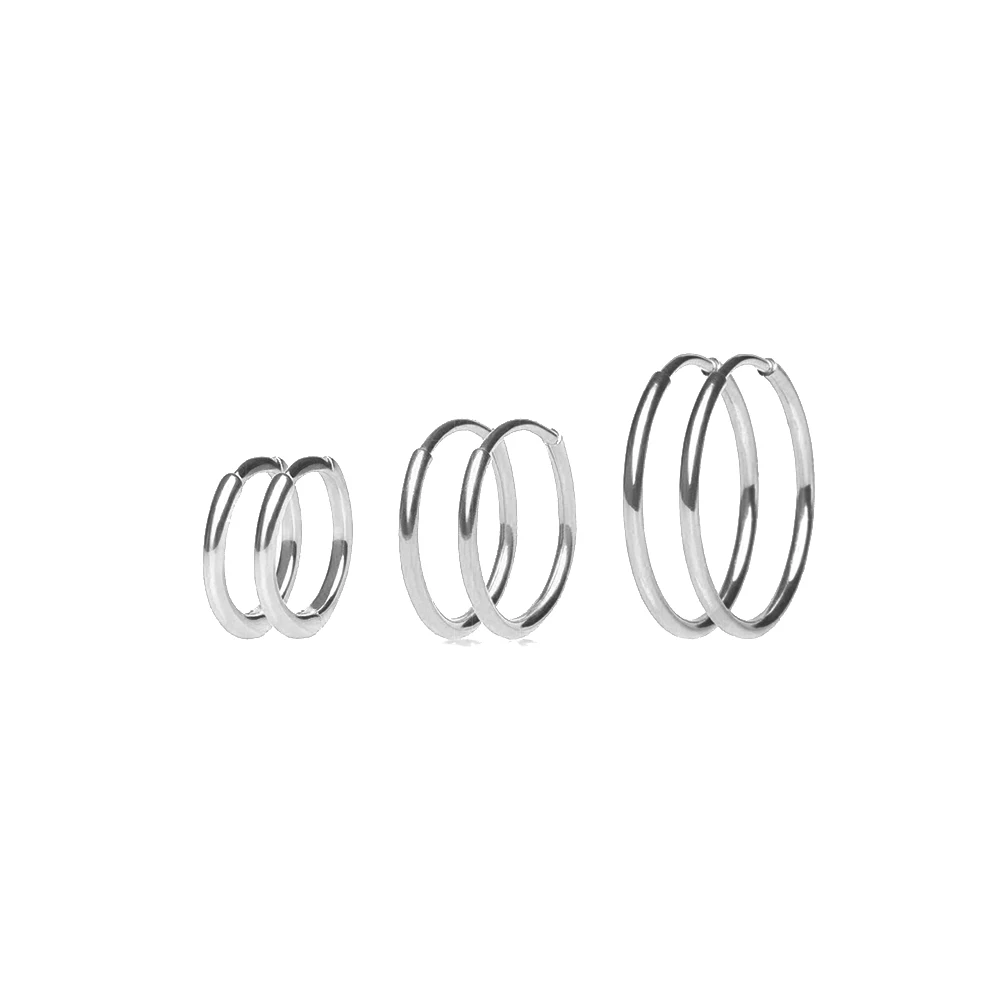 15/20/25mm Stainless Steel Hoop Earring Set For Women Men Silver Color Simple Cartilage Huggie Ear Buckle Jewelry 3pair