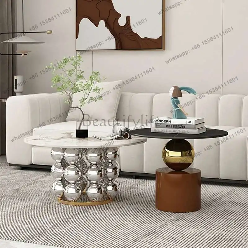 

Balcony Simple Marble Coffee Table Nordic Clear Italian Round Bed Side Table Sofa Stone