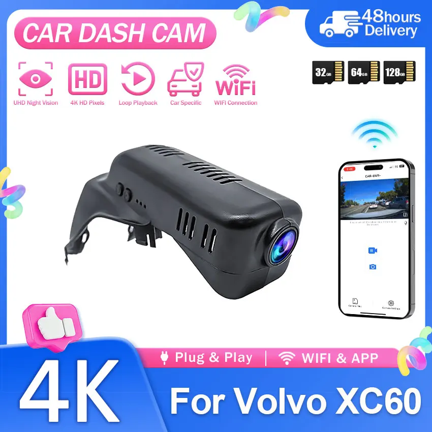 New 4K 2160P Plug and Play Car DVR Dash Cam Camera For Volvo XC60 2014~2017 App Control Rain Sensor Wire