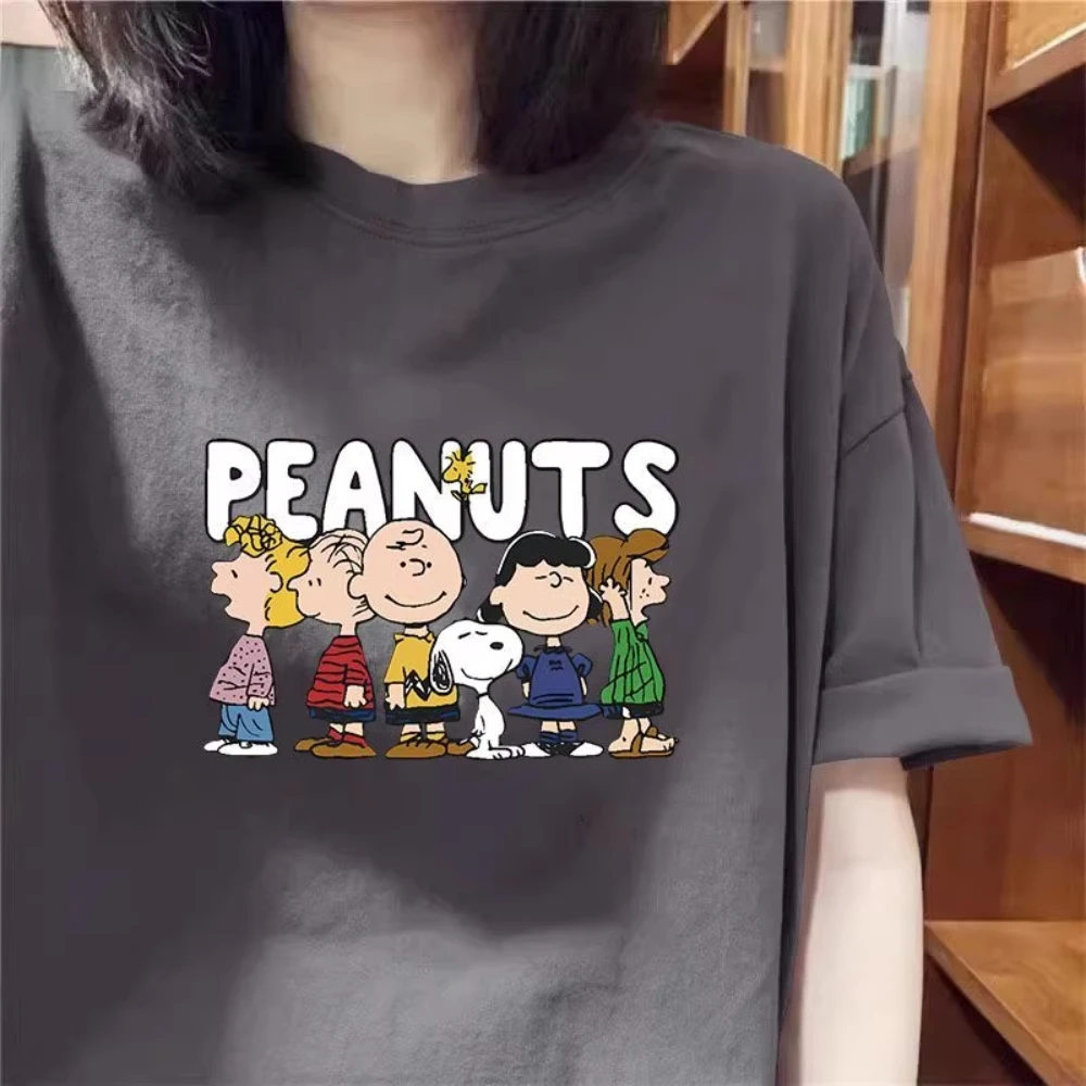 

MINISO Snoopy Summer Fashion Women Men Cotton T-Shirt Harajuku Casual Crew Neck T-Shirt Tops Street Fashion Women Clothing Tops