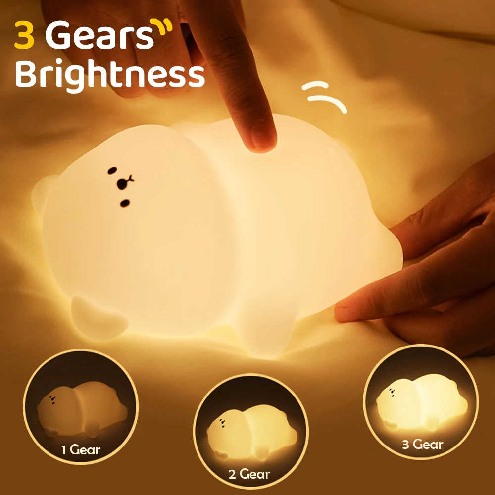 Novelty Lying Bear Night Light 7 Colors Dimmable Kawaii Sleeping Nightlights Touch Control Beside Lamp for Kids Room Decor