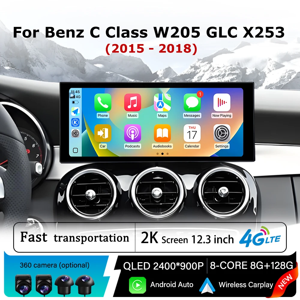 

Android 14 for Mercedes Benz C Class W205 GLC X253 2015 - 2018 Wireless Carplay Car Multimedia Radio Player Stereo GPS Navi WiFi