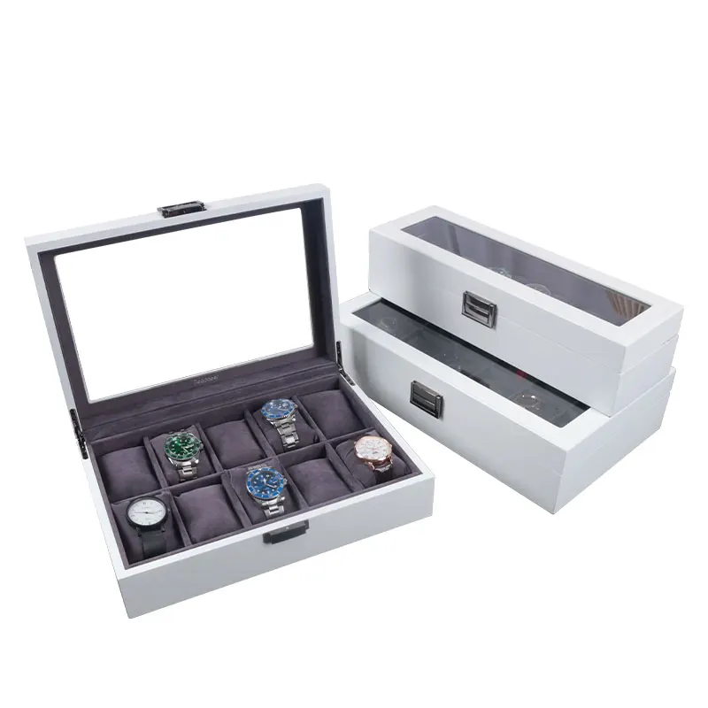 1PC 6/10/12Slot White Watch Case With Large Glass Lid, Removable Watch Pillows Watch Boxbirthday Present