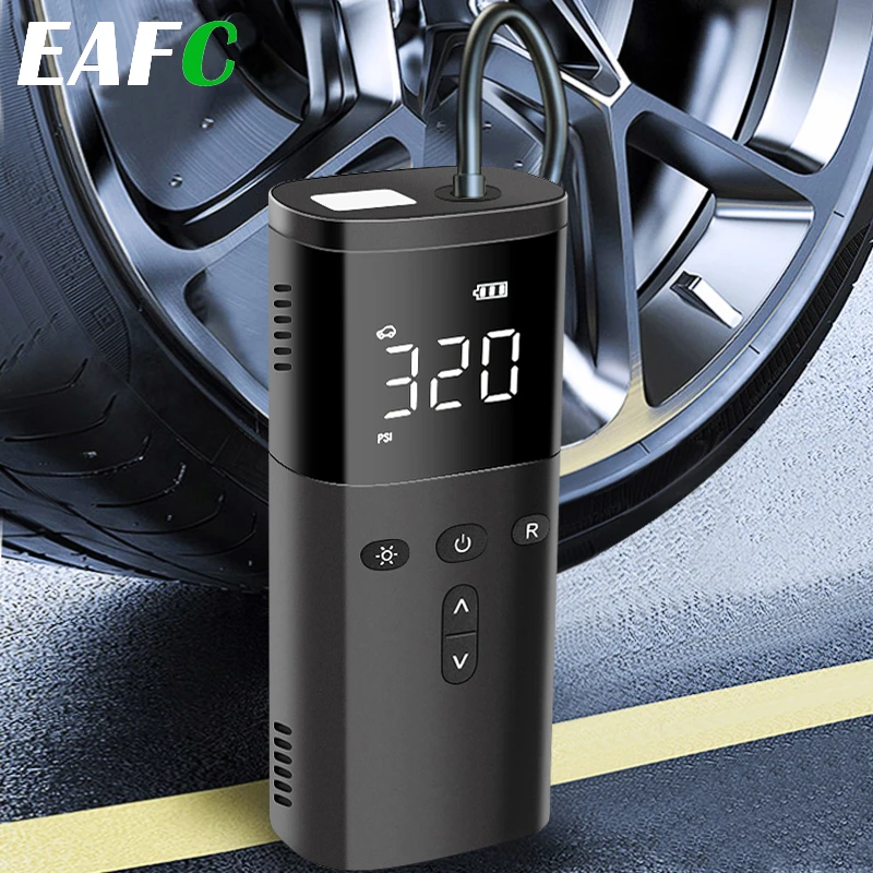 EAFC Wireless Car Tire Inflator Rechargeable Mini Electric Air Compressor Inflatable Air Pump with LED Lamp Power Bank Function