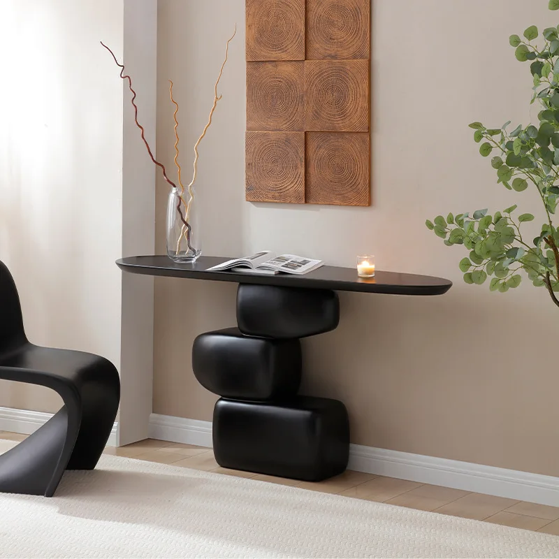 

Entrance table Italian minimalist high-end sense retro black fiberglass ornament art case table Entrance table