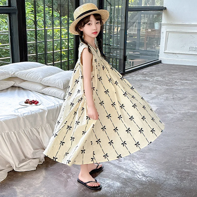 Girls Skirts 2024 Summer New Childrens Clothes Girls High-grade Sense Foreign Style Sleeveless Vest Cotton Princess Skirt