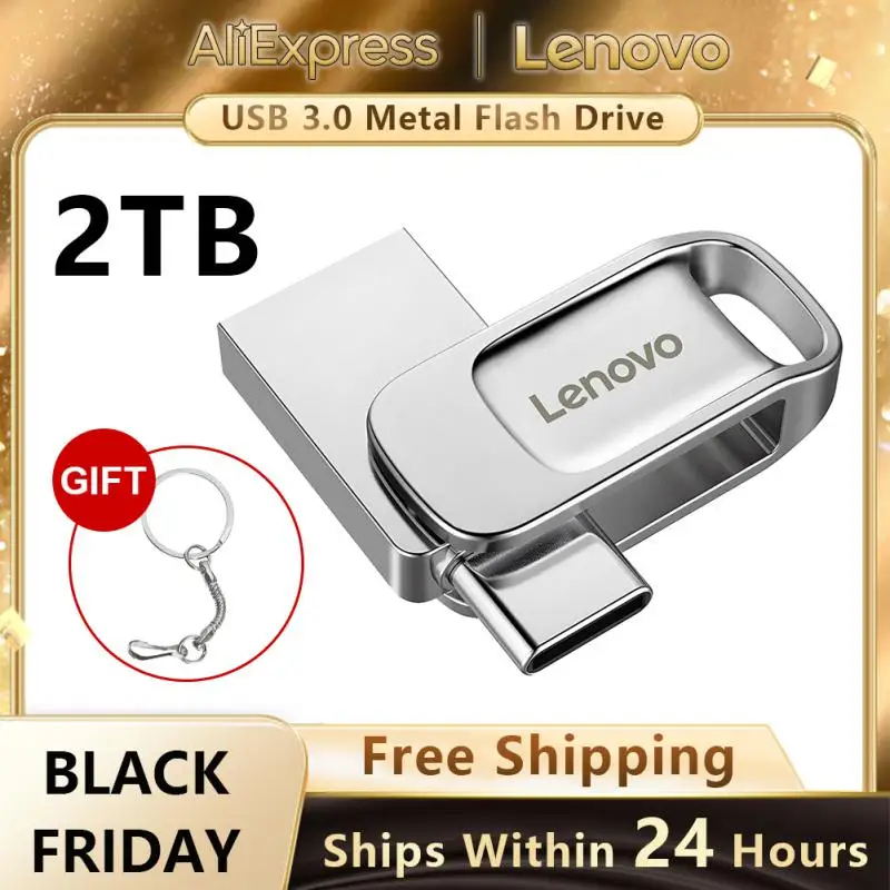 Lenovo 2TB Original USB Flash Clés USB 3.0 Métal Haute Vitesse Pendrive Capacité Réelle Memory Stick U Disque Pour PC Adaptateur TYPE-C