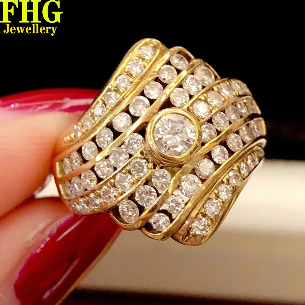 9K Au375 Yellow Gold Ring 1Carat real Diamond Ring Wedding Party Engagement Anniversary Fashion Elegant