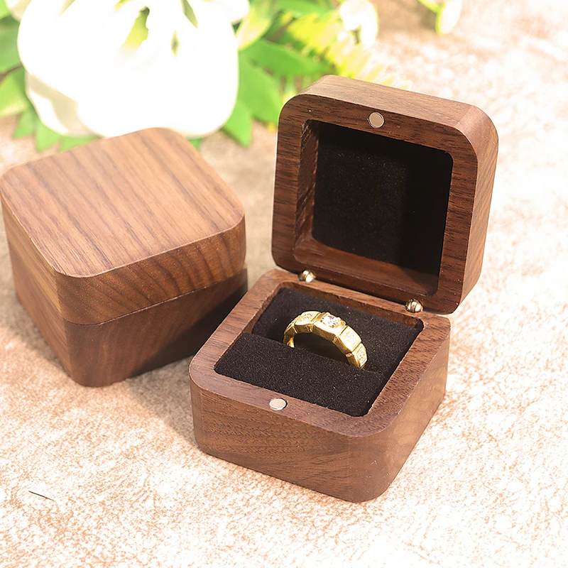 Jewelry Box Walnut Solid Wood Wedding Ring Box Small Jewelry Storage Table Top For Marriage Diamond Ring