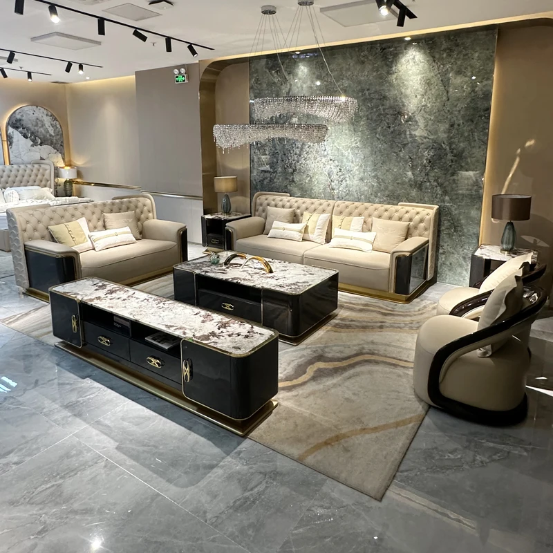 

Большая квартира, большой плоский элитный диван из воловьей кожи для гостиной, первый слой