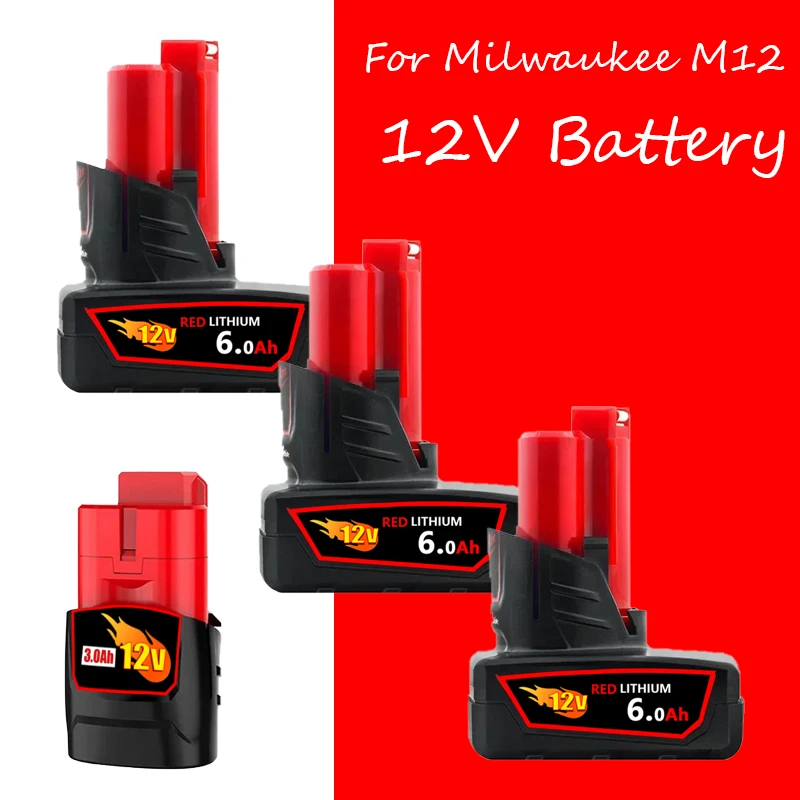 

12V Battery 3Ah 6Ah Rechargeable Battery For Milwaukee M12 XC Cordless Tools 48-11-2402 48-11-2411 48-11-2401 MIL-12A-LI