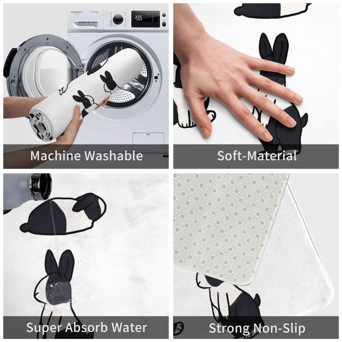 Fun Bun Dutch Standard Rabbits Doormat Kitchen Entrance Home Floor Mat Anti-slip Carpet Rug for Bedroom Footpad Mats