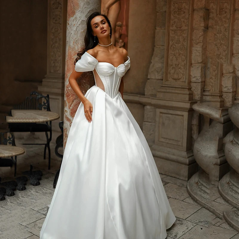 

Eightree Classic A-Line Wedding Dresses Sweetheart Sleeveless Satin Wedding Ball Gowns Boho Beach Bridal Prom Dress Customized