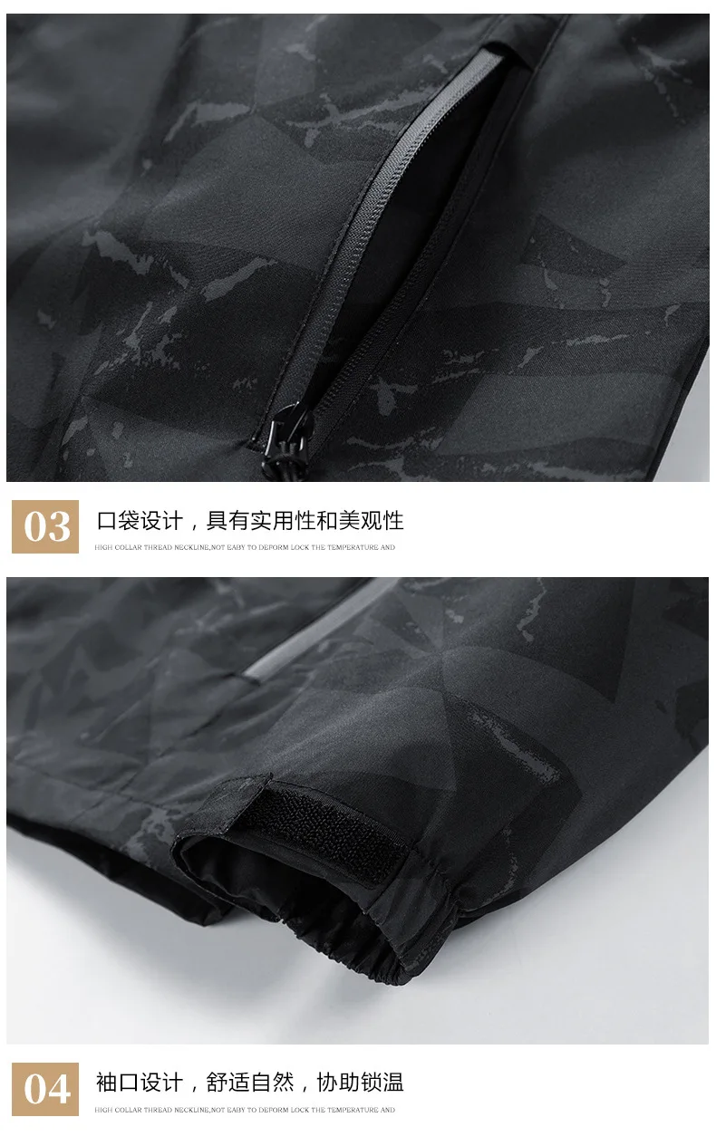 Herren Camo Kapuzen-Windbreaker Trainingsanzug Leichte Reißverschlussjacke Jogginghose mit Kordelzug Zweiteiliger Outdoor-Sportanzug Übergröße Casual – Detail 17