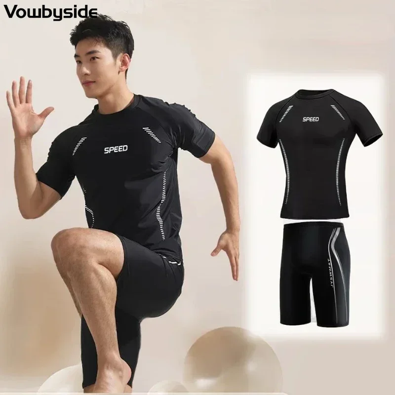 

Men's Swimsuit Two-Piece Wetsuit Short Sleeve Shorts Beach Wear Quick-drying Swimwear