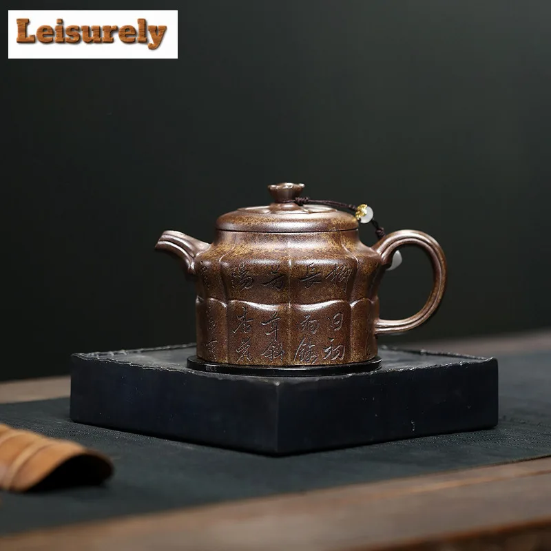 

270 мл Древние чайники из фиолетовой глины Исин, горшок ручной работы Rib De Zhong, горшок из сырой руды, грязевой чайник с заварочным устройством, чайный сервиз Zisha, ремесло