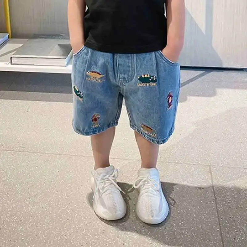 

Children's denim shorts 2025 summer new item boys' casual shorts baby five quarter pants cartoon pants