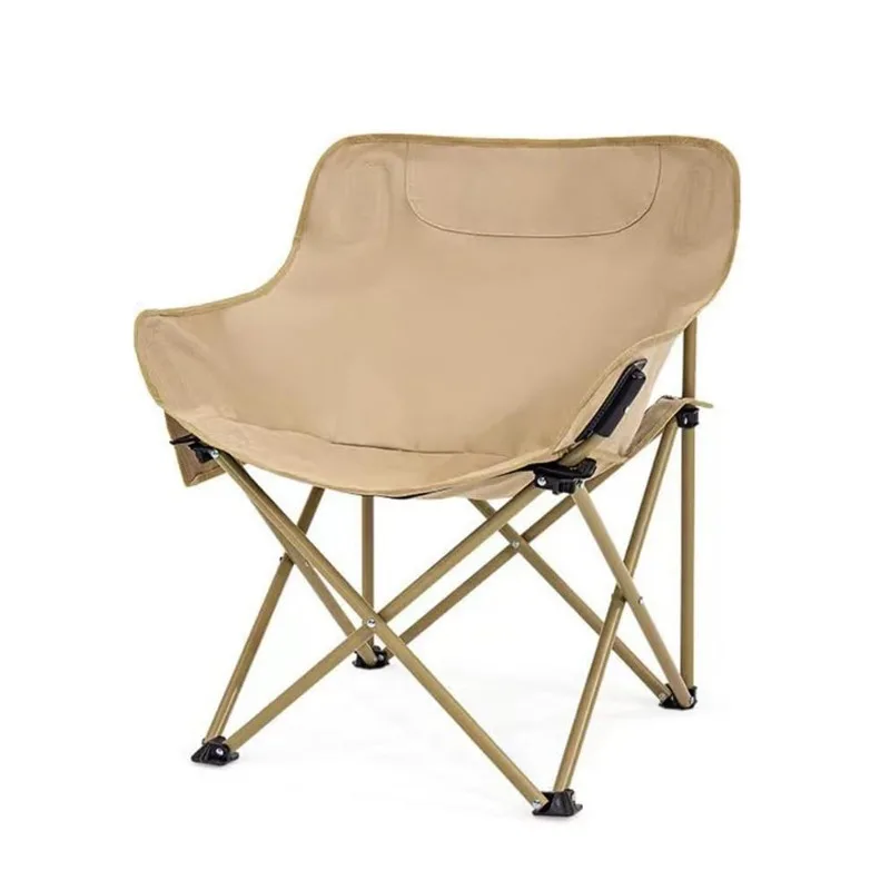 Lightweight folding beach camping chair, portable outdoor lawn seat with side pocket, sturdy steel frame
