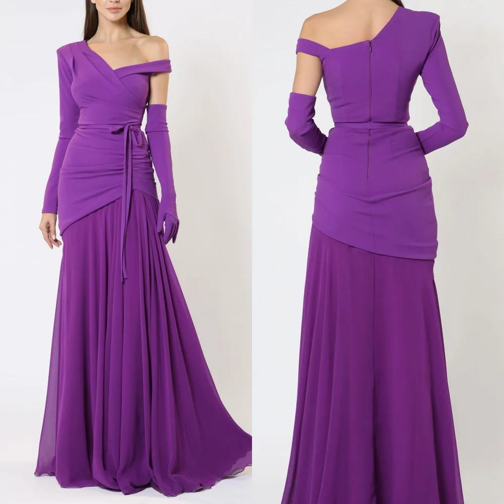 

Customized Party Gown Jersey Pleat Sash Off-the-shoulder A-line Long Dresses Bespoke Occasion Simple Elegant Sizes Available