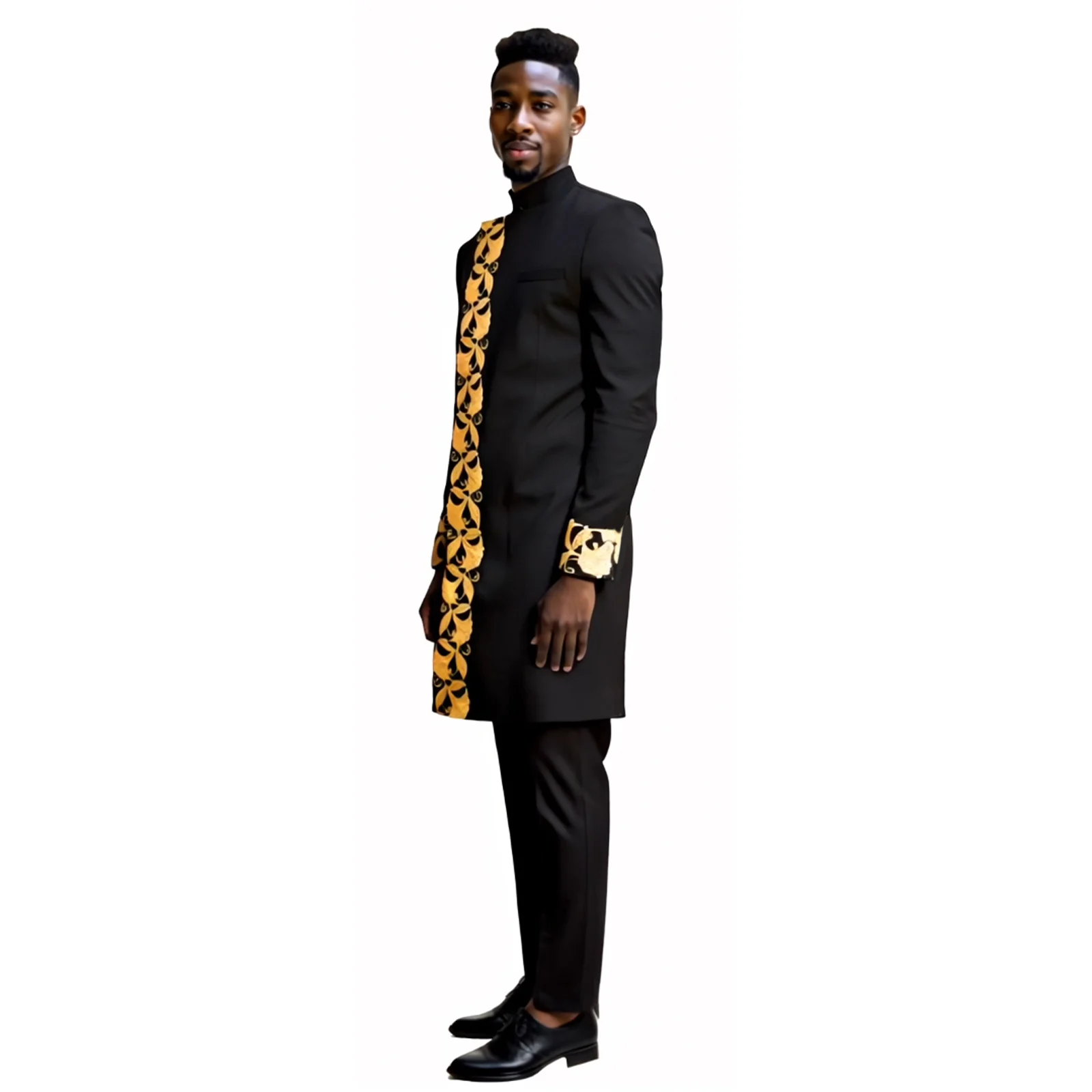 DBQ African Clothes for Men Slim Fit Suit Embroidery Single Breasted Gold Chain Blazer and Pants Suit 241050