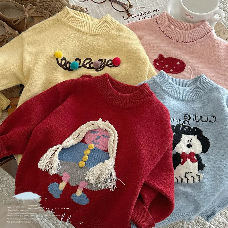 

Свитер для девочек, осень-зима 202, детские вязаные пуловеры, толстовки с длинными рукавами для детей, теплая одежда для малышей, От 1 до 10 лет