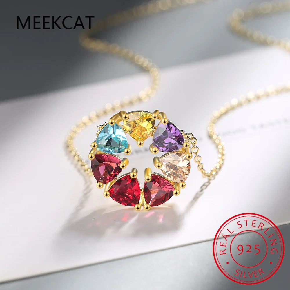 

Natural Pear Citrine Amethyst Garnet Sky Blue Topaz Round Pendant Necklace 925 Sterling Silver Colorful Gemstone Wedding Jewelry