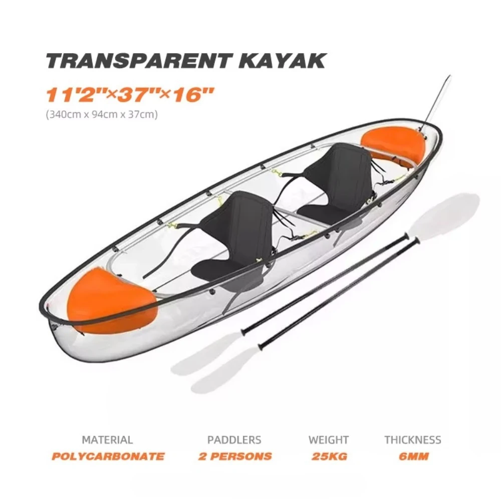 Kayak de Cristal Hecho de PC, Ligero y Plegable para Deportes Acuáticos al Aire Libre, Pesca Ecológica y Ocio en Lagos