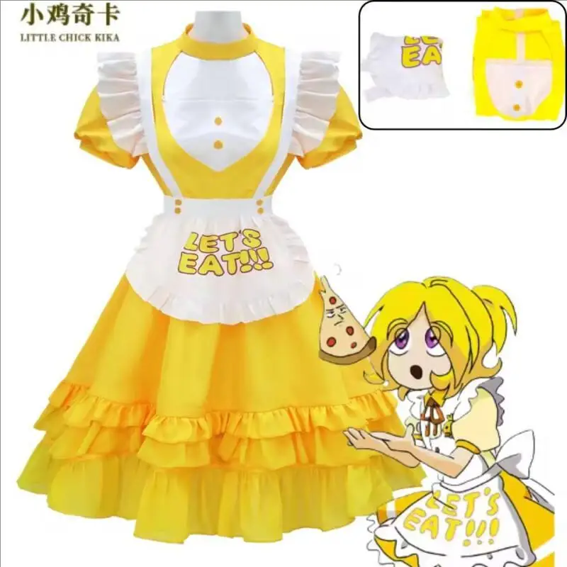 Animatronisches Hühner-Chica-Cosplay-Kostüm, gelbes Dienstmädchenkleid, Backup-Sängerin Chica, süßes Lolita-Kleid-Outfit für Halloween-Party