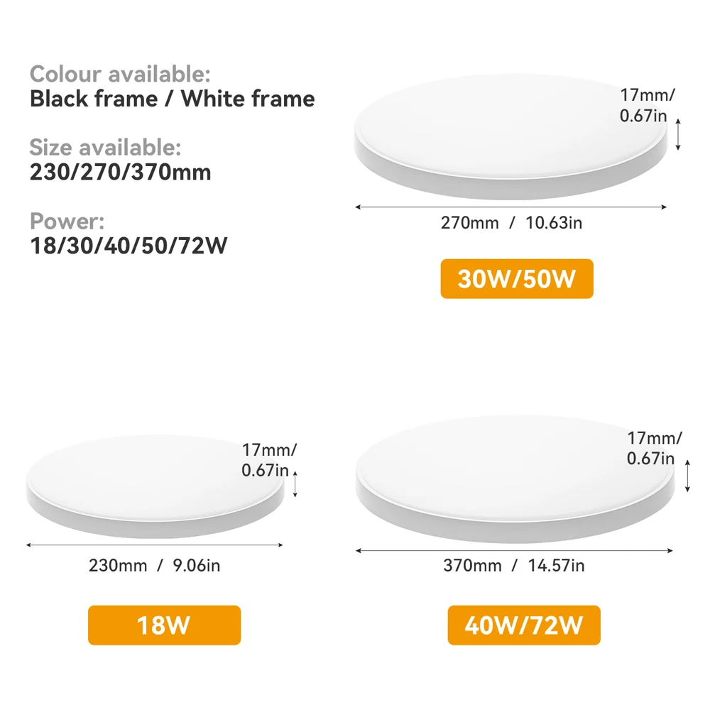 Lámpara de techo LED ultrafina para interiores, luz redonda moderna de 37cm, 30W/40W/50W/72W, para decoración de cocina, 220V