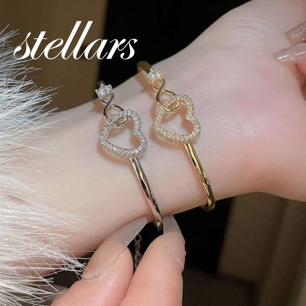 سوار مجوف على شكل قلب من الزركون، سوار معصم عصري بسيط ومتعدد الاستخدامات، أنيق وخفيف فاخر ذو ملمس راقي للنساء