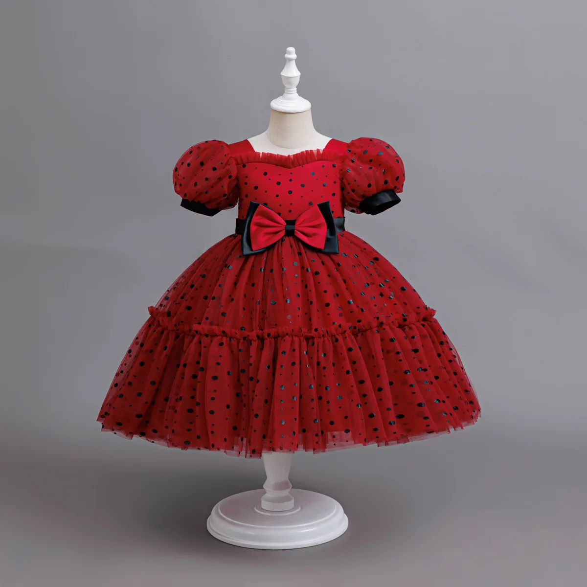 

HETISO Girls Christmas Dresses Dots Mesh Weddings Party Ball Gown for Kids Summer Children's Gift 2-10 Years