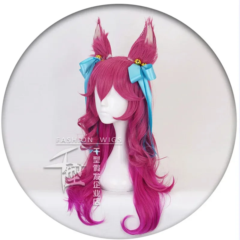 

CyGame LOL Spirit Blossom Ahri Косплей Парик Градиент Длинные Волнистые Кудри Термостойкие Синтетические Волосы Парики Для Хэллоуина + Кепка Для Парика