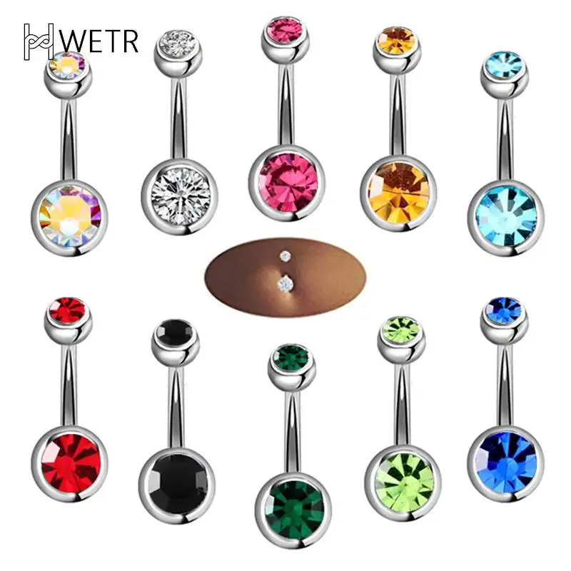 Piercing de acero quirúrgico para Ombligo, anillos de cristal con diamantes de imitación para Ombligo, bola de Ombligo, 5/10/15/20 unidades por lote