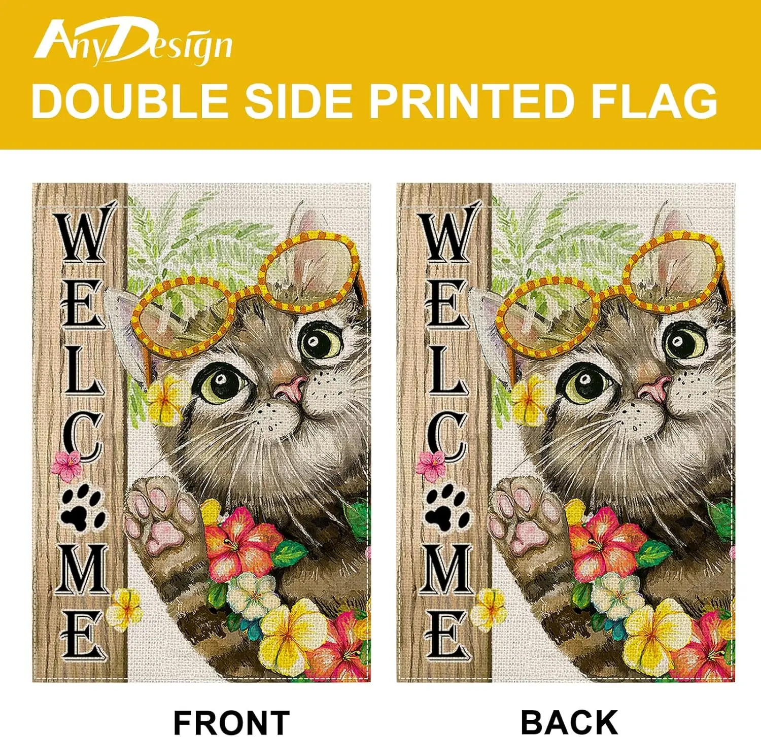 AnyDesign Summer Cat Garden Flag 12.5 x 18 Inch Hawaiian Welcome Cat Yard Vertical Flag Double-Sided Cute Tropical Kitten Outdoo