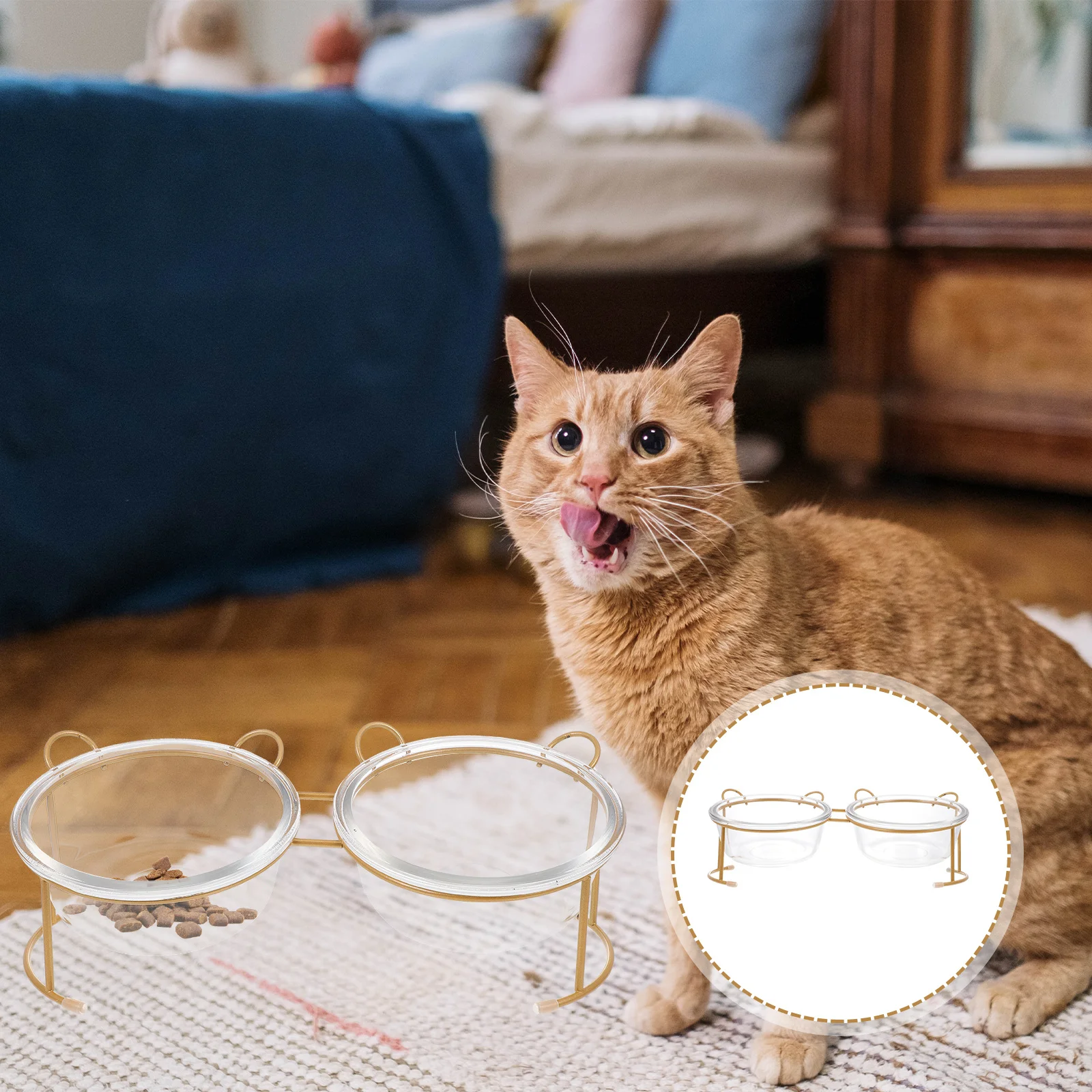 

1Set Glass Cat Bowl Elevated with Iron Rack Durable Double Dog Food Bowl for Home Pet Feeding Cat Bowls Pet Supply