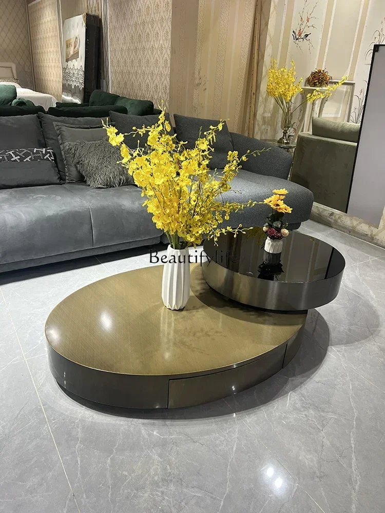 طاولة قهوة GG8Creative قابلة للدوران إيطالية بسيطة وحديثة وبسيطة من الفولاذ المقاوم للصدأ بيضاوية #1