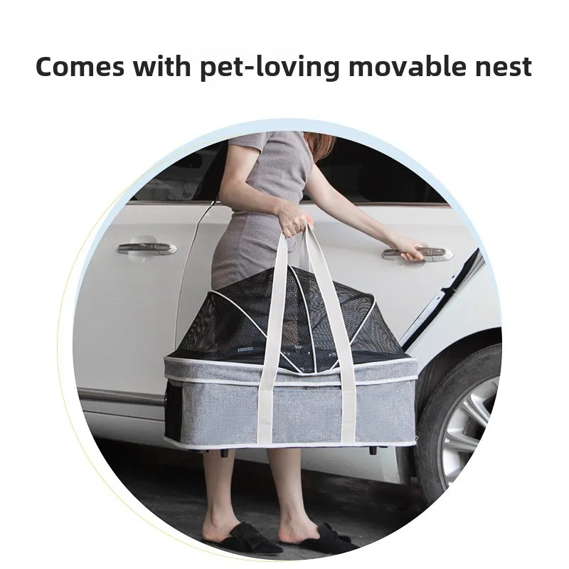 عربة أطفال خفيفة الوزن قابلة للطي ذات 4 عجلات، حقيبة كبيرة الحجم للاستخدام الخارجي والسفر مع الكلاب والقطط الصغيرة والمتوسطة الحجم