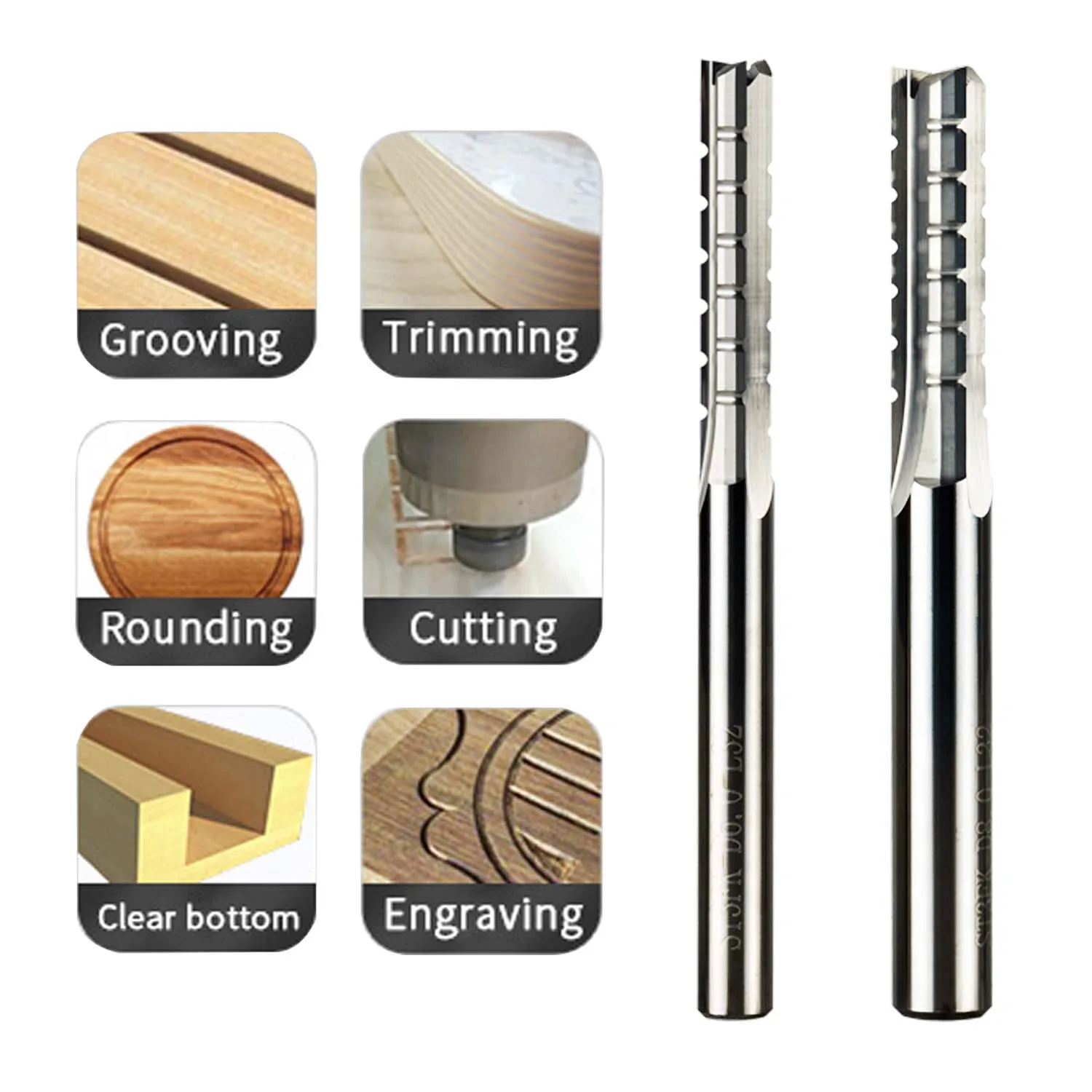 Dreanique 1pc 3 Straight Flutes Chipbreaker solid Carbide Milling Cutter Woodworking Carving Trimming Slot Bit Plywood