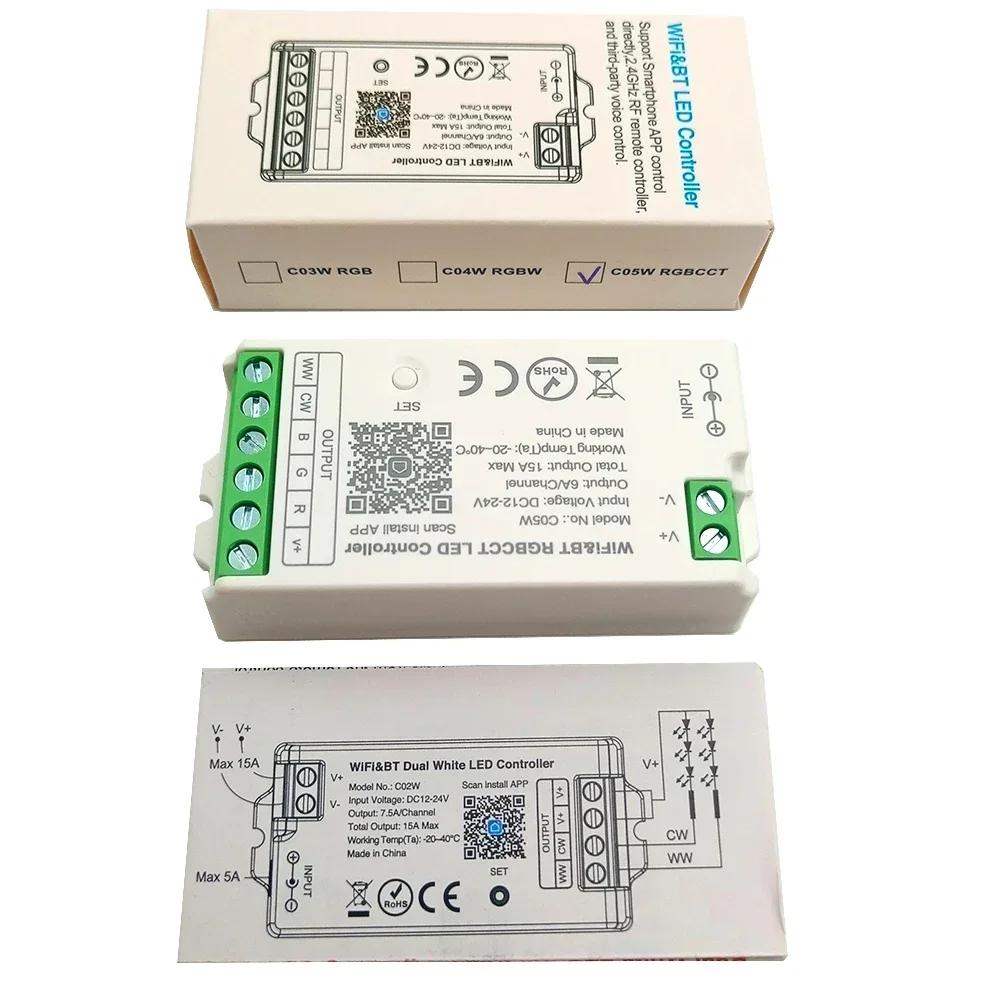 

Умный светодиодный контроллер 2,4 ГГц, Wi-Fi Alexa Google Home, Bluetooth Voice DIM CCT RGB RGBW RGBCCT, светодиодная лента DC12-24V