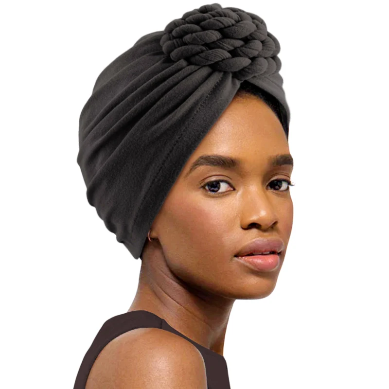 New Braided Knotted Turban Headwrap Soild Color Bandanas Stretchy Beanies Hat Women\'s Muslim Hijabs Party Outdoor headwear