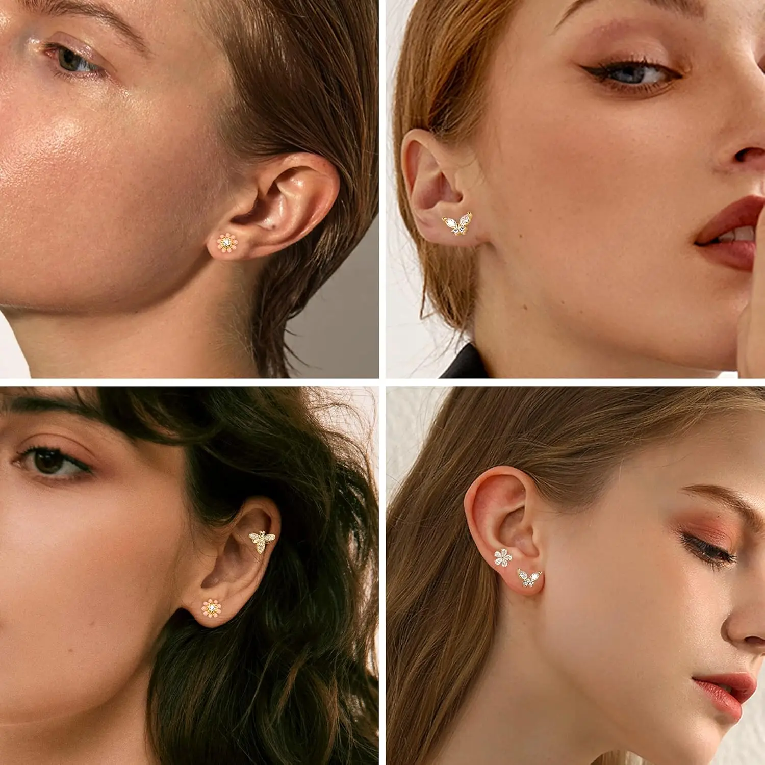 Bobisty Cartilage Flat Back Stud for Women Surgical Steel Flat Back Earrings Opal CZ Tragus Cartilage Earrinx Piercing  Jewelry