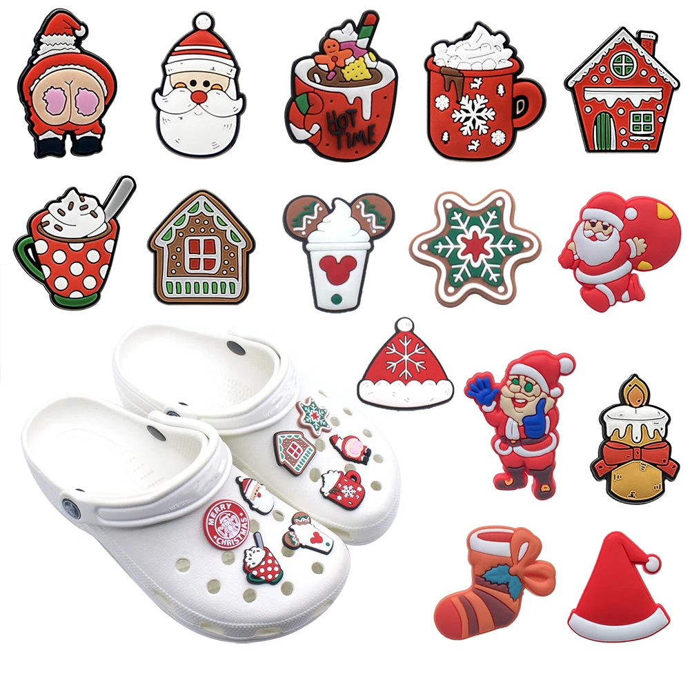 Single Sale 1pcs Cartoon Christmas Series Shoe Charms DIY Funny Accessories Fit Garden Clogs Sandals Button Kids X-mas Gift