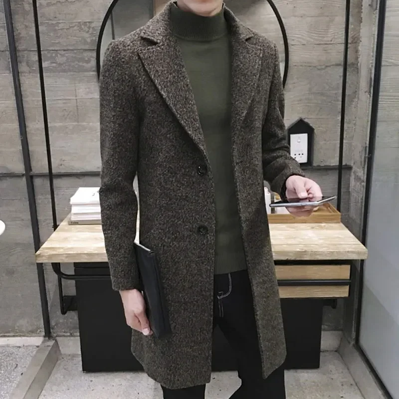 

Fashion Men Coats Casual Long Top Mens Thick Wool Trench Warm Coat Lapel Spring Autumn Overcoat Plus Size Long Coat