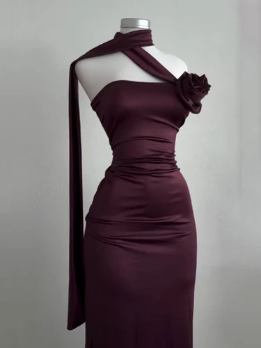 Imagen 2 del producto Vestido largo sexi sin tirantes y espalda descubierta para mujer, moda de verano 2021, vestidos de noche de fiesta con flores y cinta, bata ceñida sin mangas elegante