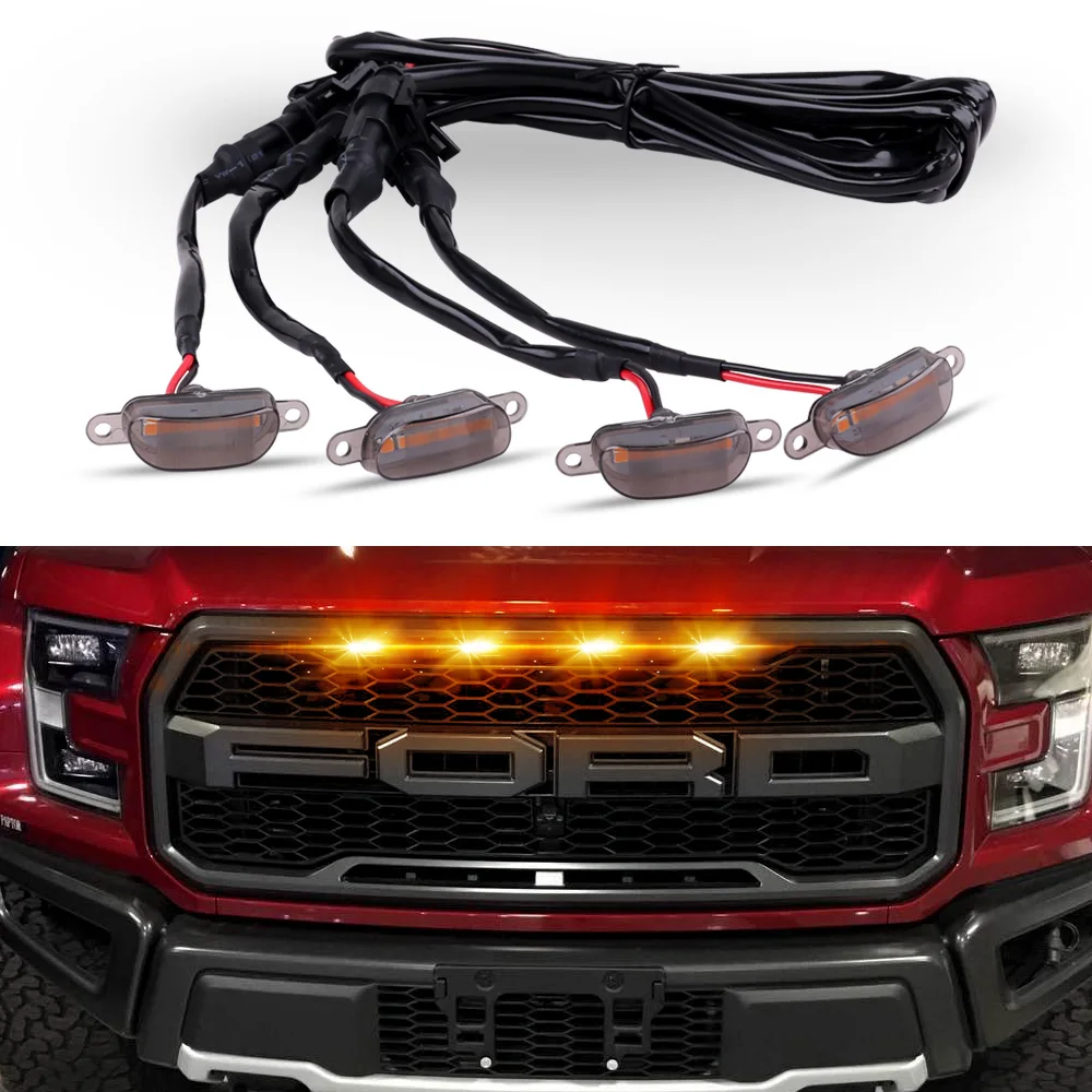 Cars Front 4LED Grille Light Smoked Amber White Universal Grille Light Running Lamp Eagle Eye Lamp For Ford 2004-2019 F150-F350