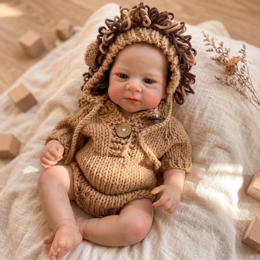 18 Inch Full Vinyl Reborn Doll Elijah Realistic Newborn Baby Painted Hair Hand Painted Simulation Toy For Birthday Holiday Gift