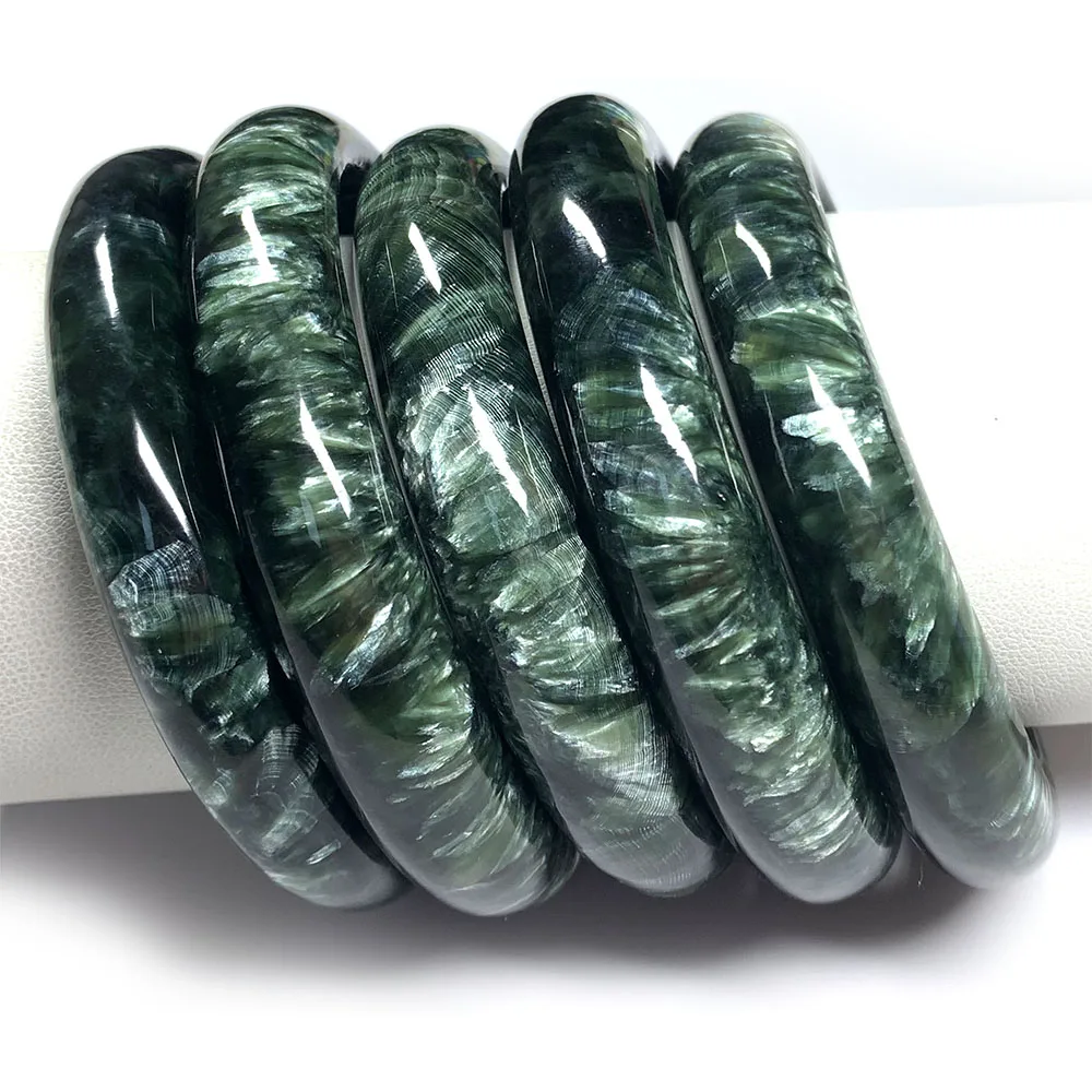 Veemake Natural Seraphinite Bangles Bracelet Women's Fine Jewelry for Woman Lady Wedding Party Gift Charms Gemstones